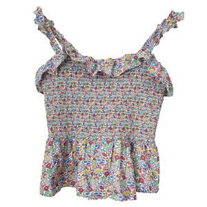 J. Crew Library London Floral Smocked Ruffle Tank Top Women’s Size Small Preppy